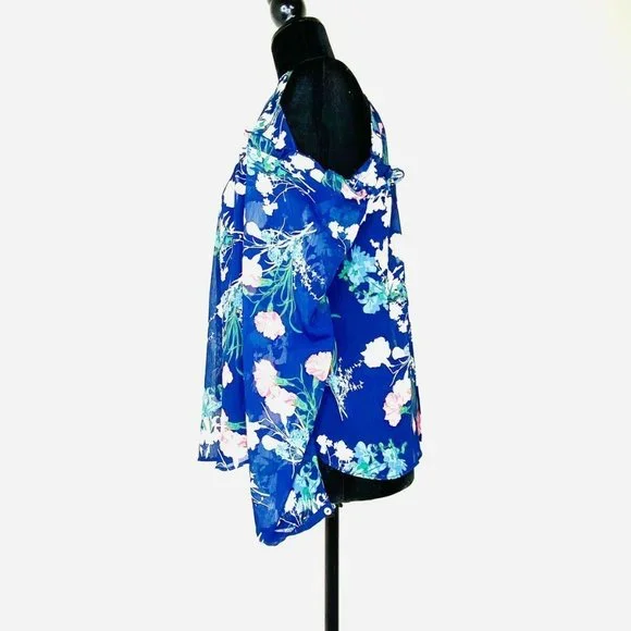 C Boho Chic Floral Blouse Chiffon Cold ShoulderBlue Top By C Size Small - Picture 4 of 8